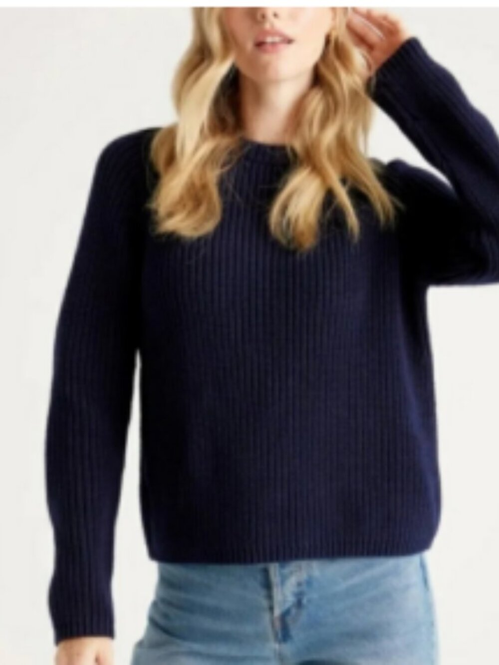 Quince 100% Organic Cotton Fisherman Knit Navy Blue Crew Sweater Size S